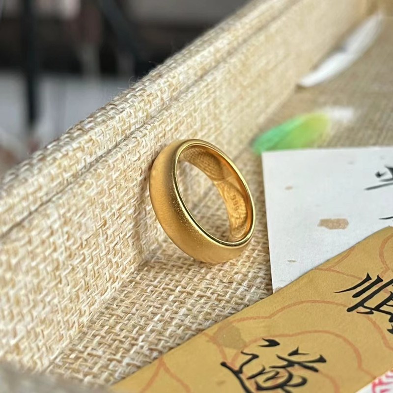 金包银经典泥鳅背戒指男女黄色亮面磨砂素圈对戒实心闭口结婚礼物
