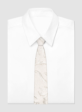 韩版白色领带男生西装衬衫新郎结婚男士立体藤蔓提花窄版休闲领带
