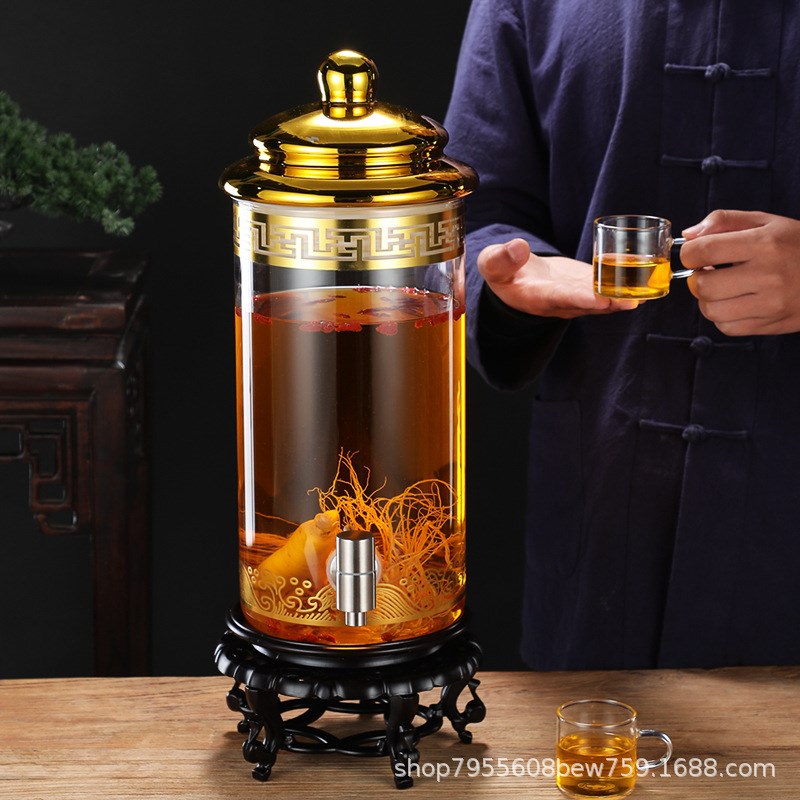泡酒玻璃瓶家用带龙头容器u摆件空瓶密封加厚透明泡人参鹿茸酒罐