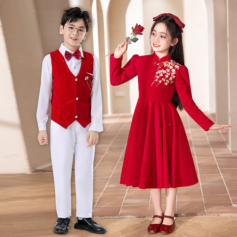 精选儿童合唱演出服团体舞台表演服小G学生古筝钢琴歌词比赛主持