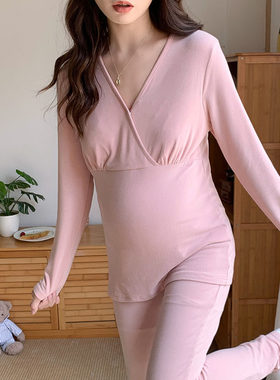 免穿内衣b~发热孕妇秋衣秋裤套装羊绒哺乳保暖内衣秋冬加绒月子服