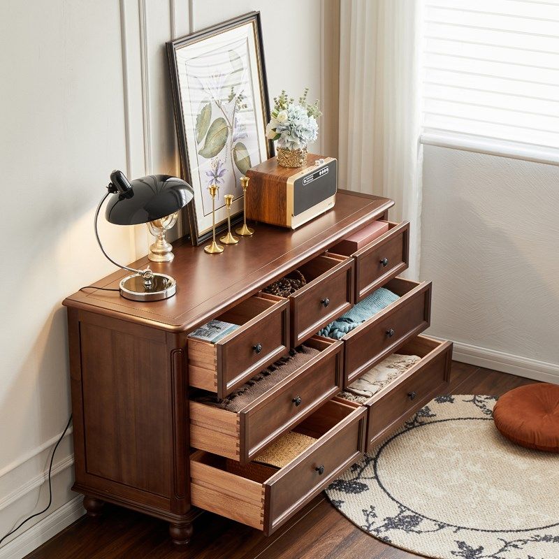 枫邦美品实木七斗柜抽屉储物收纳柜美式复古核桃木斗柜客厅家具