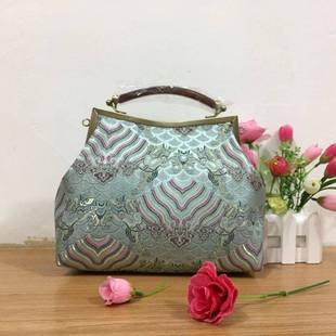 silk pattern 推荐 retro handbag creative bag Cloud gold