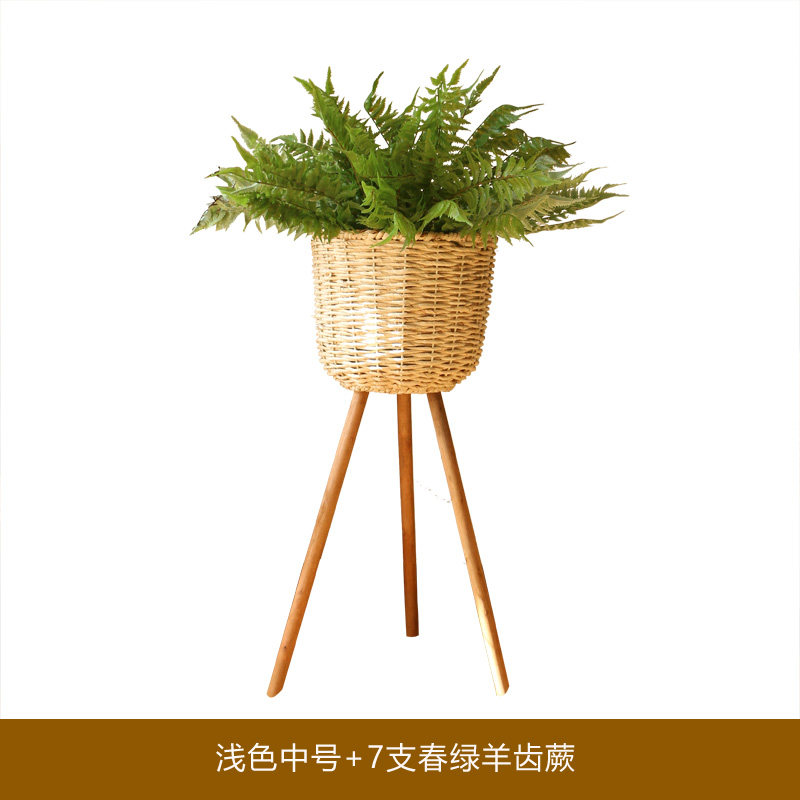 .架点 木质落地花篮p高低花盆觅草编花架地面装饰客厅阳台简约i.