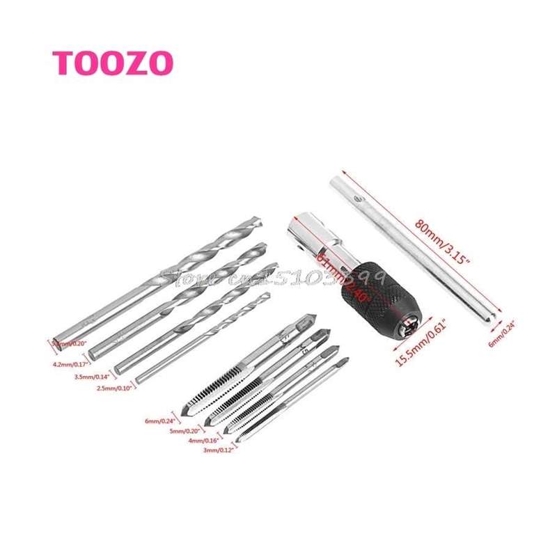 推荐9Pcs Hand Tap Set Screw Thread Taps T Wrench Reamer M