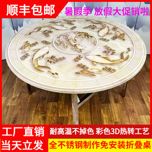 不锈钢桌子折叠圆桌家用餐桌小户形彩色带转盘加厚餐饮出租房饭桌