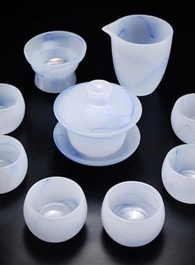 厂促成仙墨玉瓷茶具套装碗家用茶壶琉茶盖公道杯璃茶杯茶洗具墨玉