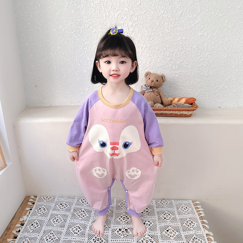 宝宝连体睡衣春秋纯棉长袖儿童小童春季爬服连身睡袋春款家居服女