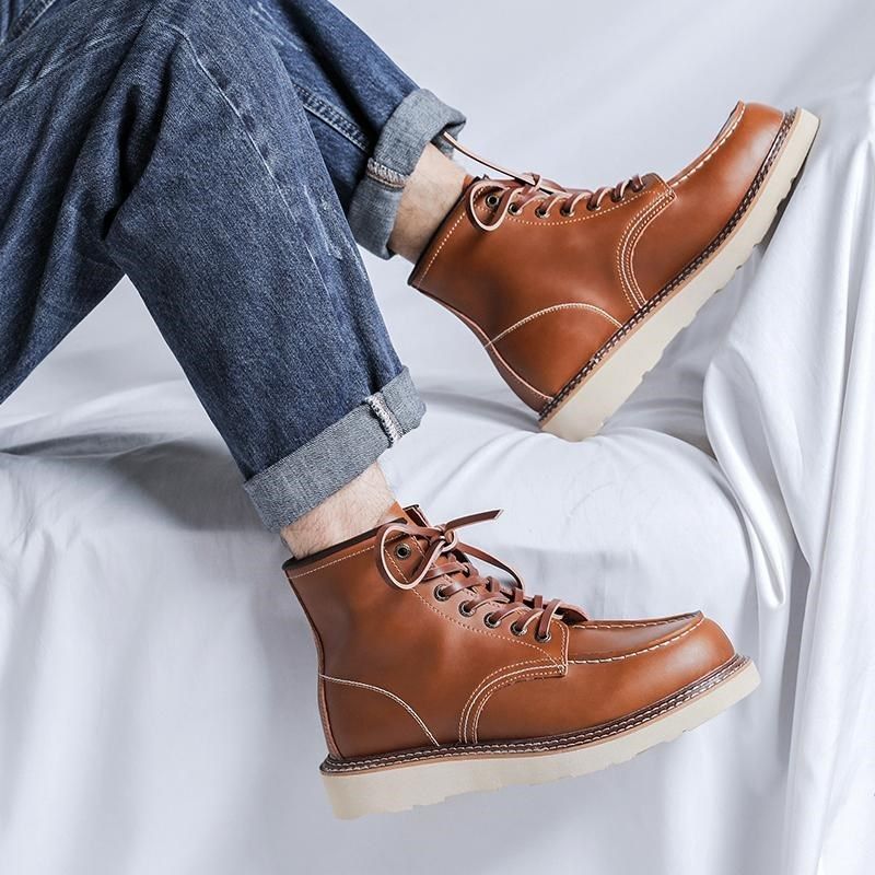 男鞋英伦靴子高帮设计感潮流经典机车工装软O面网红马丁靴男款秋,流行男鞋,马丁靴,淘宝优惠券,粉丝福利购,淘宝优惠卷