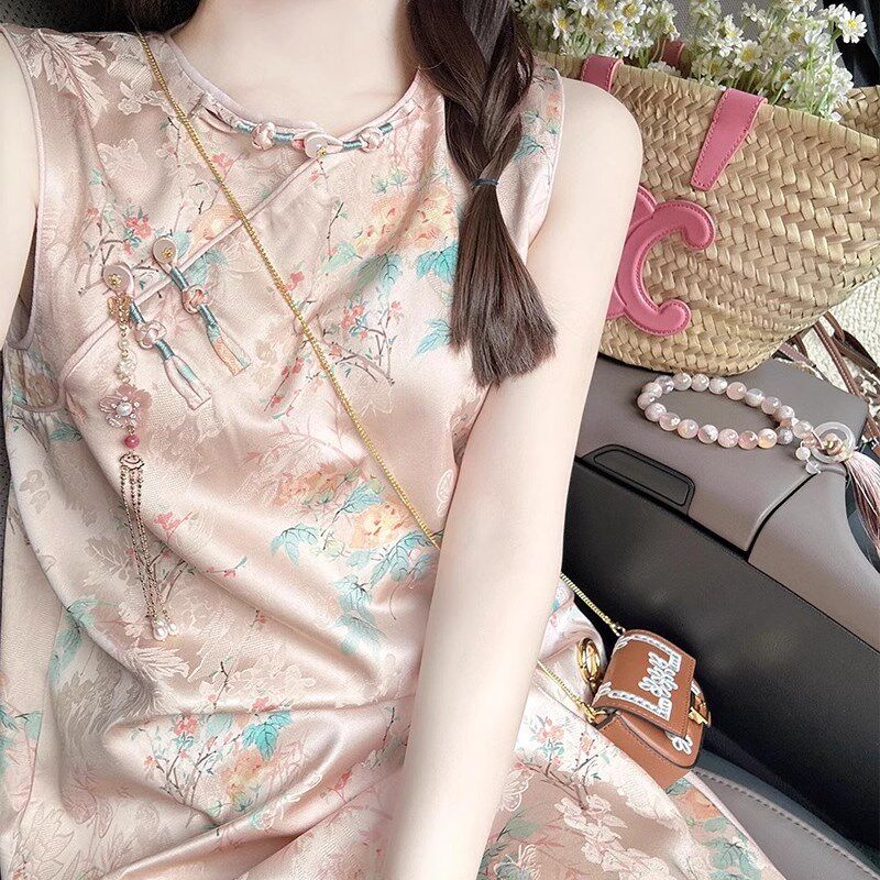 欧洲站夏季新款复古新中式温柔风甜美减龄旗袍改良版无袖连衣裙女