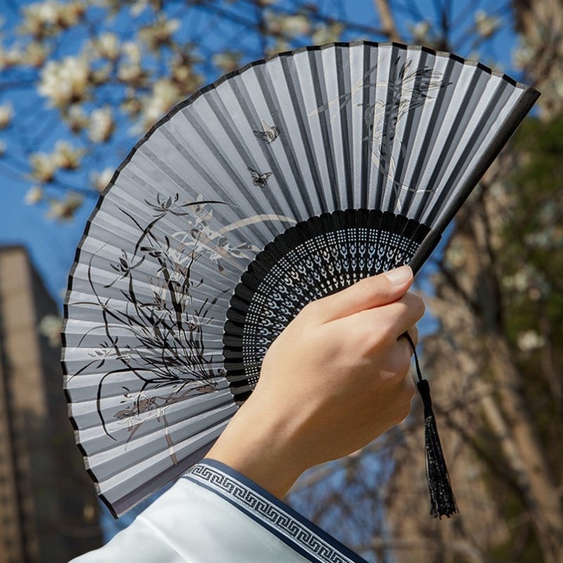扇子男生霸气折扇古风玉骨中国风随身夏天便携黑骨竹木质舞蹈扇女