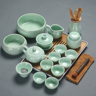 陶瓷家用盖碗茶壶茶杯小套办公简约茶道茶艺整套 青瓷功夫茶具套装