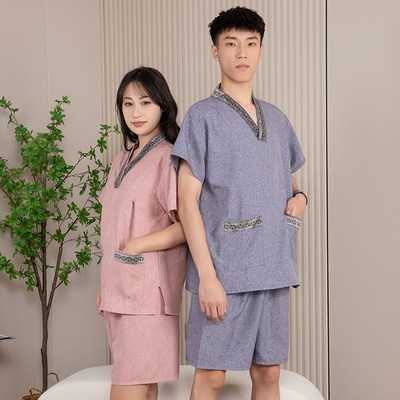 洗浴浴服定制桑拿服采t耳汗蒸服大码按摩服男女情侣睡衣宽松
