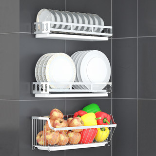 304不锈钢壁挂厨房置物架免打孔碗架沥水架晾放碗碟收纳架蔬菜篮