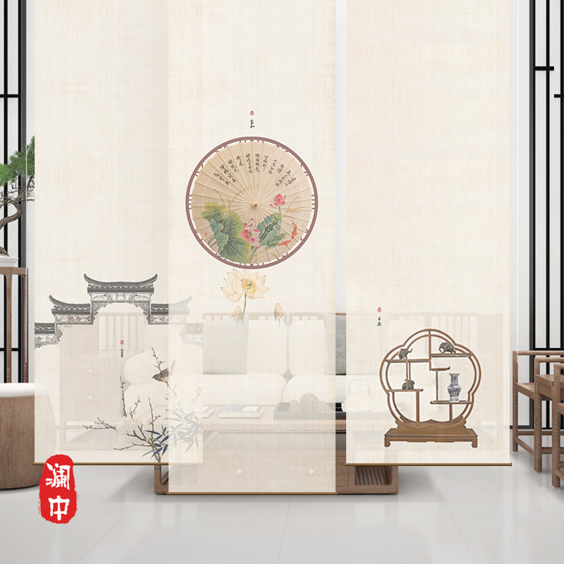 新中式茶室电动遮光卷帘窗帘升降手拉客厅玄关隔断屏风帘装饰挂帘,居家布艺,卷帘,淘宝优惠券,粉丝福利购,淘宝优惠卷