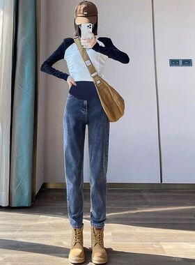 孕妇裤子春秋款外穿春装大码打底哈伦长裤小个子女U夏季老爹牛仔