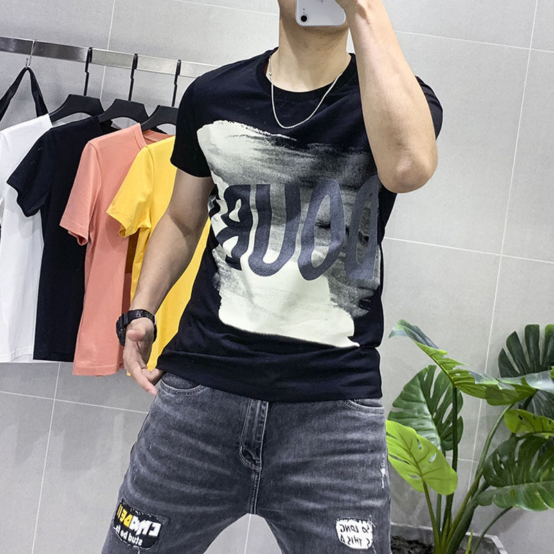 潮流潮牌夏季短袖t恤男韩版修身纯棉字母印花休闲青年半袖ins大码