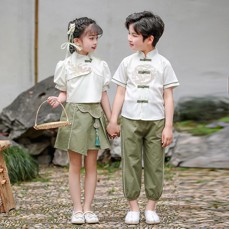 现货汉服男女学生l民国风合唱演出服幼儿园中国风唐装园服艺术照