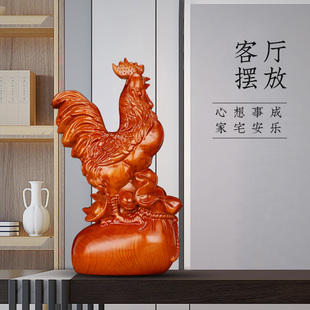 桃木鸡家居客厅乔k迁送礼一鸣惊人摆件雄鸡报晓木雕大小号工艺品