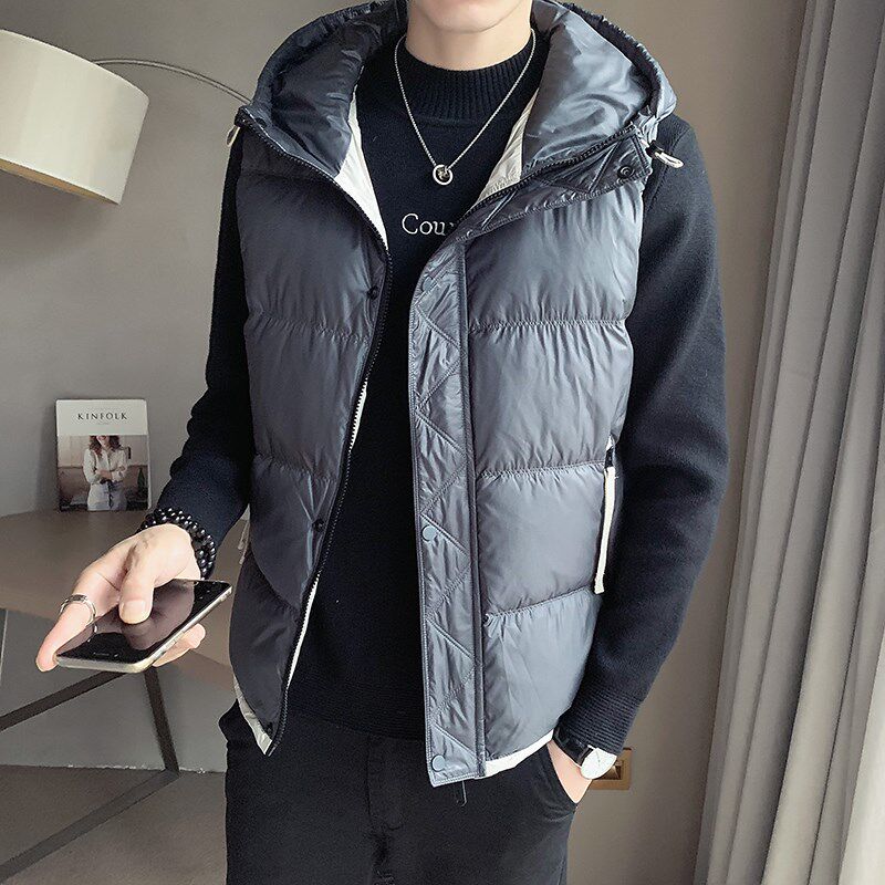 羽绒马夹男士潮牌印花轻薄马甲秋冬季羽绒服背心保暖外穿休闲坎肩