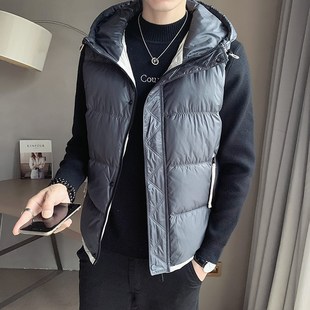 羽绒马夹男士 羽绒服背心保暖外穿休闲坎肩 潮牌印花轻薄马甲秋冬季