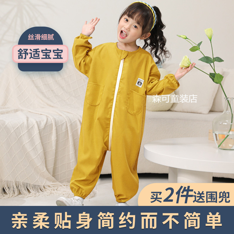 儿童连身罩衣防脏耐磨透气v宝宝全身罩衣裤爬爬服学步衣男女童罩