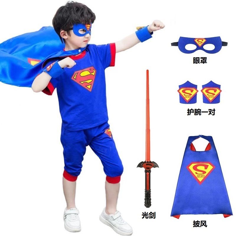 超人衣服儿童夏季短袖童装男童美国队长夏装战衣六一节演出服套装
