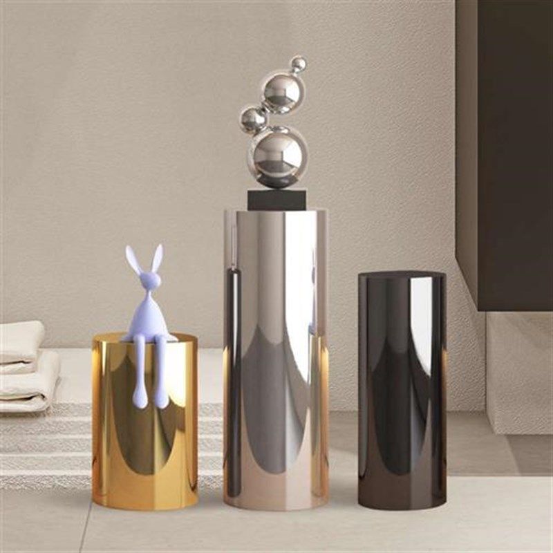 不锈钢圆柱摆件底座样板房客厅电视柜旁花架意式极简橱窗展示台,家居饰品,落地摆件,淘宝优惠券,粉丝福利购,淘宝优惠卷