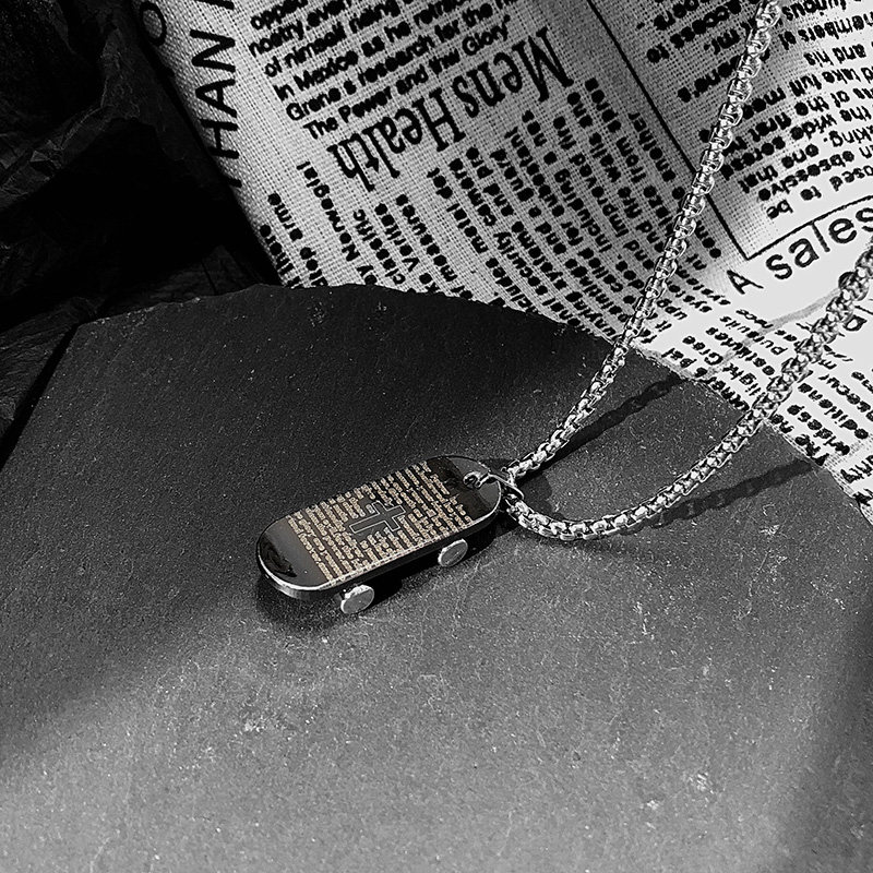 新品钛钢嘻哈insk滑板带轮项链女hiphop欧美蹦迪毛衣链百搭长款配