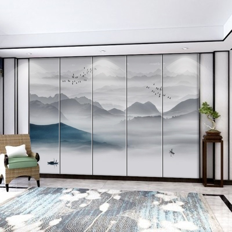 新中式竹木纤维意境水墨山水画集成墙板电视背景墙客厅沙发护墙