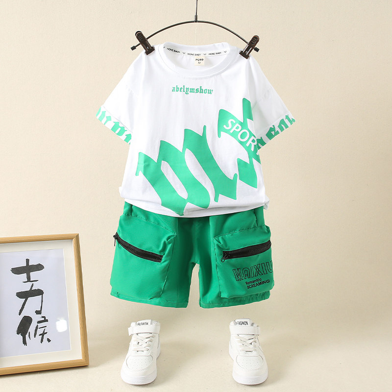 新品男童夏装套装2023新款男宝宝痞帅衣服洋气儿童夏款炸街短袖童