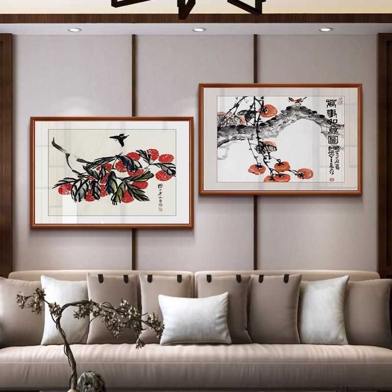 齐白石装饰画国画中式水墨虾餐厅挂画饭厅单幅新中式中国风墙壁画