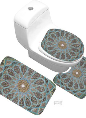 Bath Mat 3 Piece Set Classical Pattern Toilet Cover Foot Pad