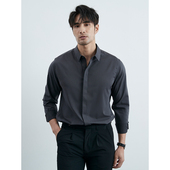 夏季 免烫抗皱百搭宽松暗扣衬衣潮 长袖 绅士气质 高级感酒红色衬衫