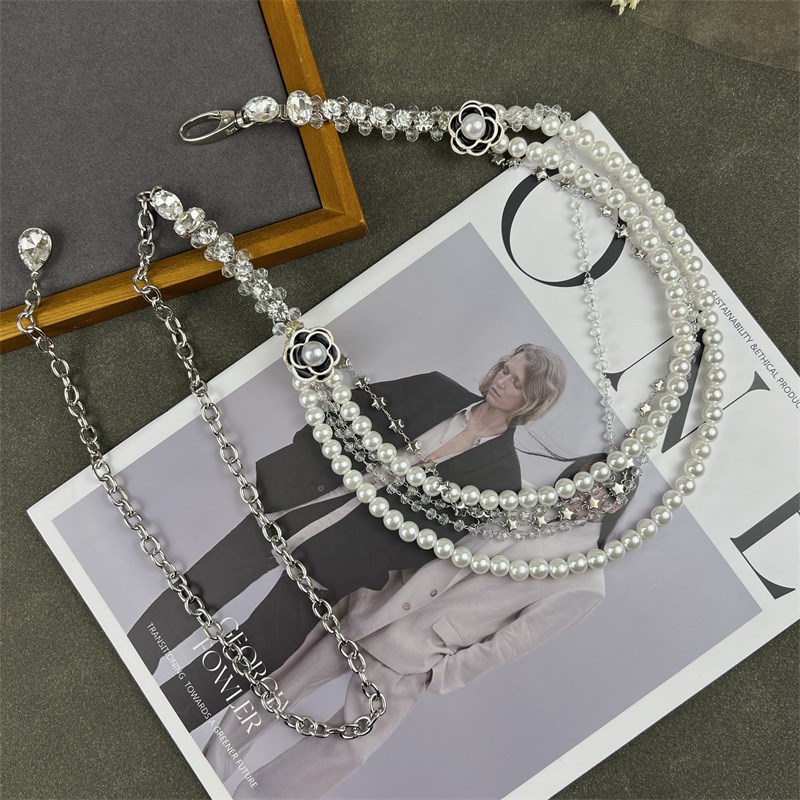 高级感珍珠腰带女装饰配裙子水钻链条腰链配J饰连衣裙链子2024新