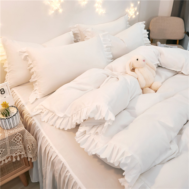 网红款四件套g全棉纯棉公主风床单床裙花边被套少女心加厚床上用