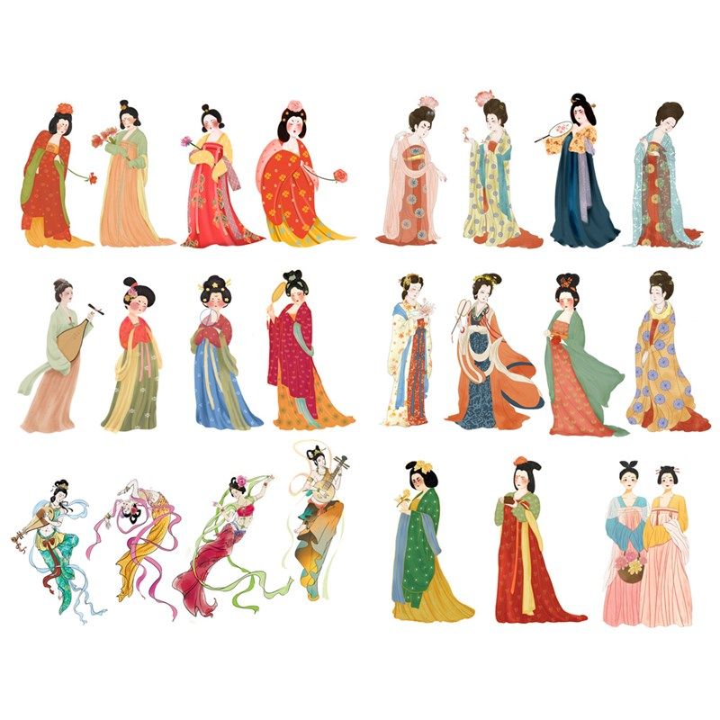【已裁剪】红楼梦复古美女中国风人物和纸手帐素材贴纸手账贴画