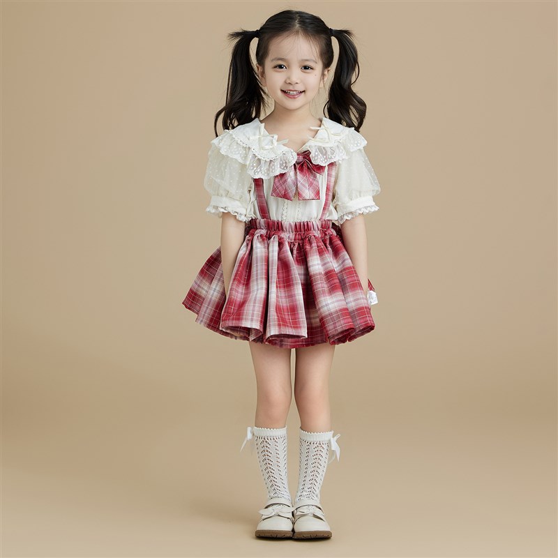 现货儿童连衣裙夏季m学院风jk背带百褶裙洋气裙子小女孩吊带裙女