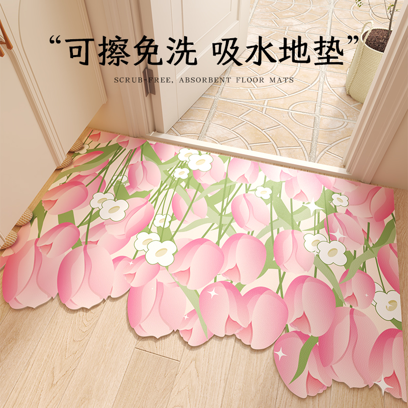 花朵入户门内地垫硅藻泥大门口外面地垫可擦免洗pvc进门地毯吸水