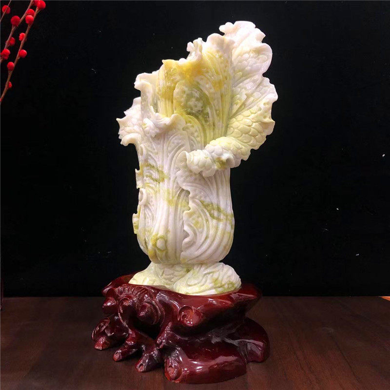 天然岫玉白菜摆件招财乔迁开业送礼客厅玄关摆放中式家居桌面装饰