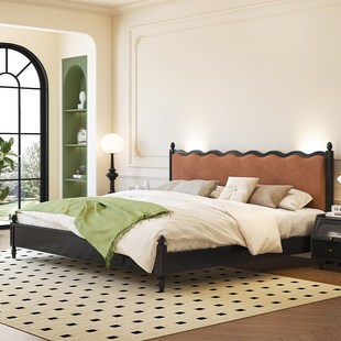 法式 床纯实木软包床1.8米双人储物床美式 床1.5米民宿床中古复古床