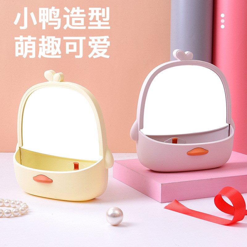 现货少女心梳妆镜卡通桌面化妆镜学生宿舍镜子台式可悬挂带收纳美