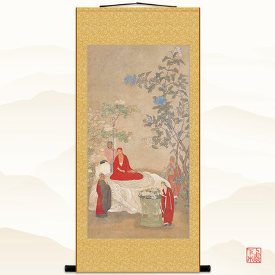 明清古画版 普贤菩萨男相画像 明代吴彬复古绢布卷轴挂画装饰字画