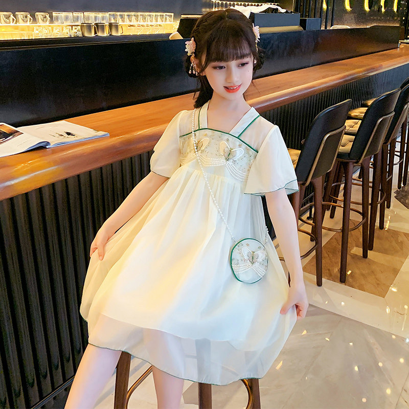 女童连衣裙夏季薄款裙子2023新款中大童汉服裙雪纺女孩甜美公主裙