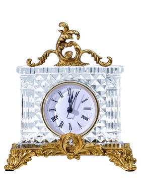 速发欧式美式水晶小座钟摆件法式小时钟家居饰品 复古典装饰钟台