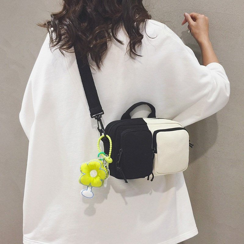 韩版时尚拼色帆布包女小包包2024新款日系手机小方包单肩斜挎小包,箱包皮具/热销女包/男包,小方包,淘宝优惠券,粉丝福利购,淘宝优惠卷