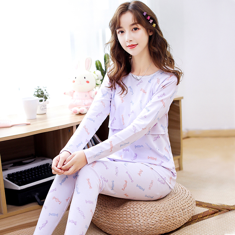 孕妇秋衣秋裤套装纯棉毛衫产后哺乳睡衣月子服怀孕期保暖内衣秋冬