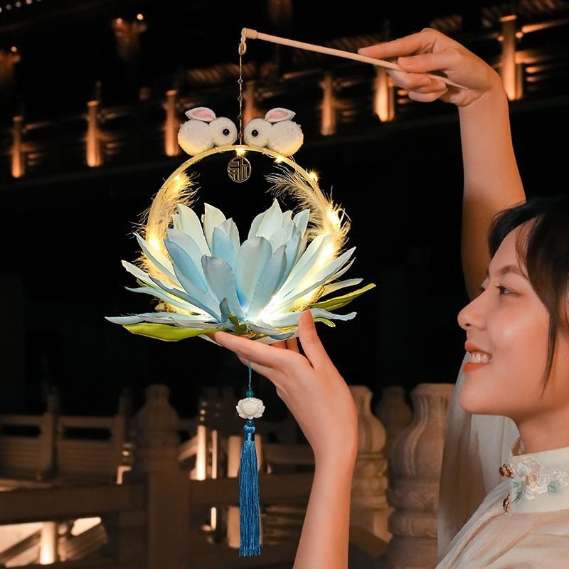 新年古风2024儿童手提灯笼diy手工制作K材料元宵节玉兔小花灯宫灯