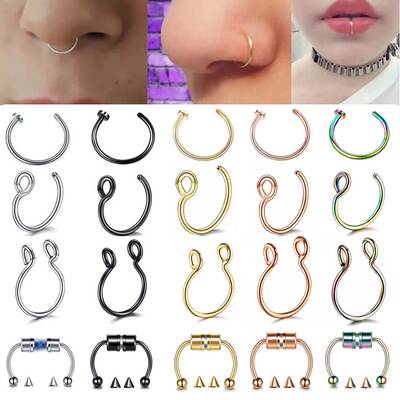 热销1Pc Stainless Steel Fake Nose Ring Hoop Septum Rings C C