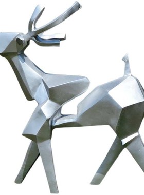 玻璃钢几何鹿雕塑小区公园商场草坪市政工程仿不锈钢动物摆件造景